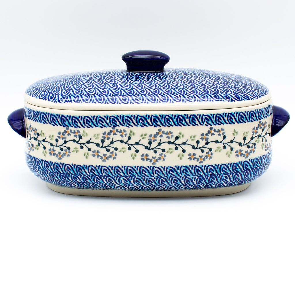 Covered Oval Baker 4 qt in Blue Meadow