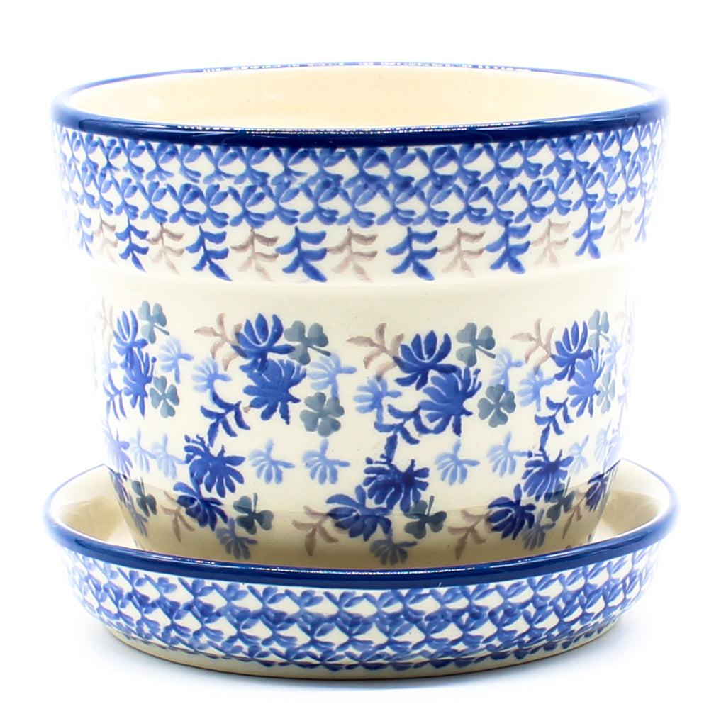 Sm Flower Pot w/Plate in Blue Thistle