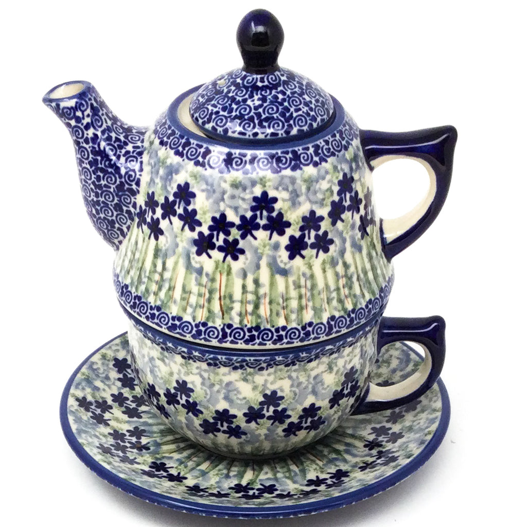 Teapot w/Cup & Saucer in Alpine Blue