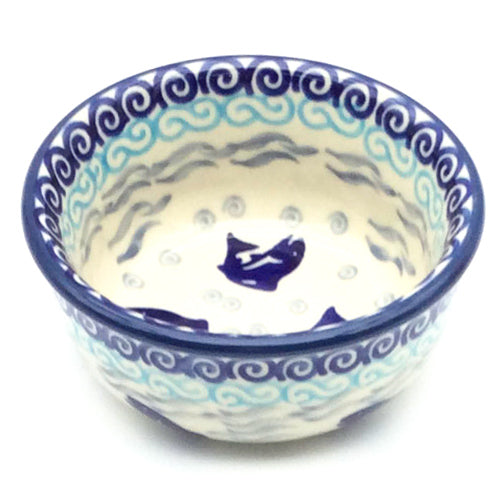 Tiny Round Bowl 4 oz in Blue Fish