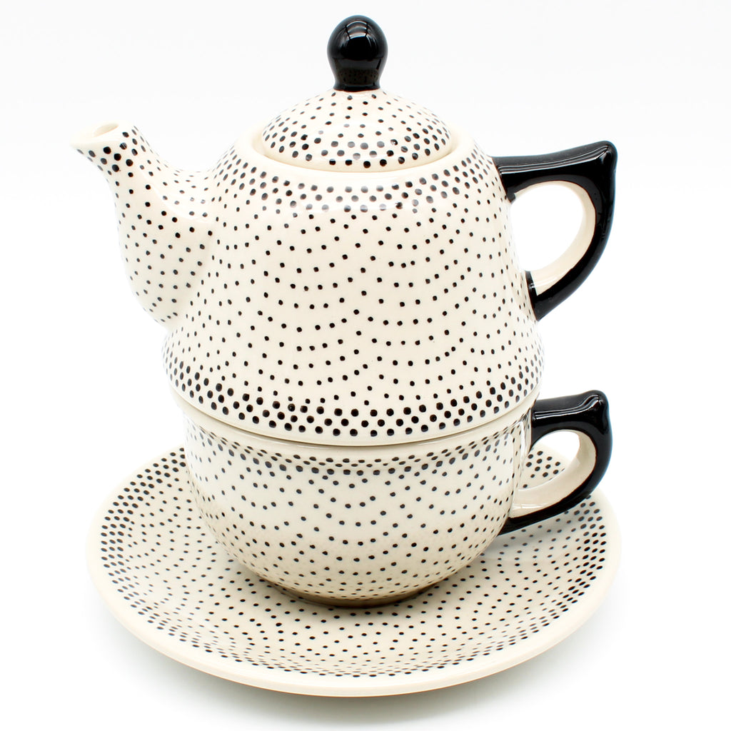 Teapot w/Cup & Saucer in Black Elegance