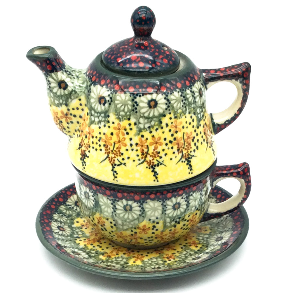 Teapot w/Cup & Saucer in Cottage Decor