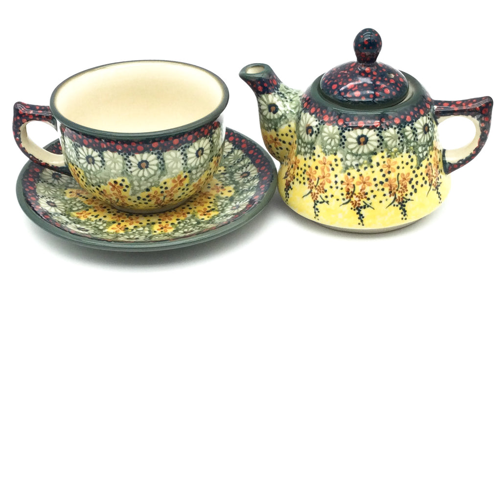 Teapot w/Cup & Saucer in Cottage Decor