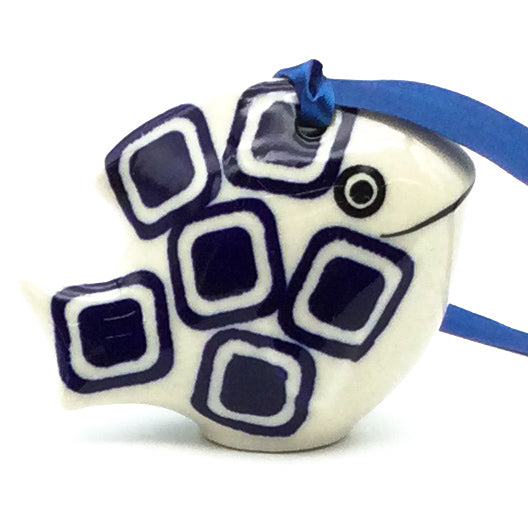 Puffer Fish-Ornament in Blue Squares