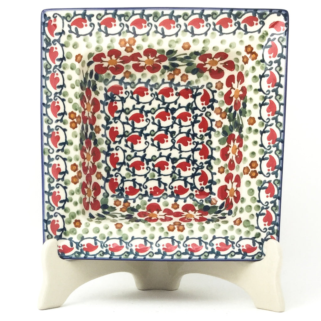 Square Soup Plate in Red Poppies