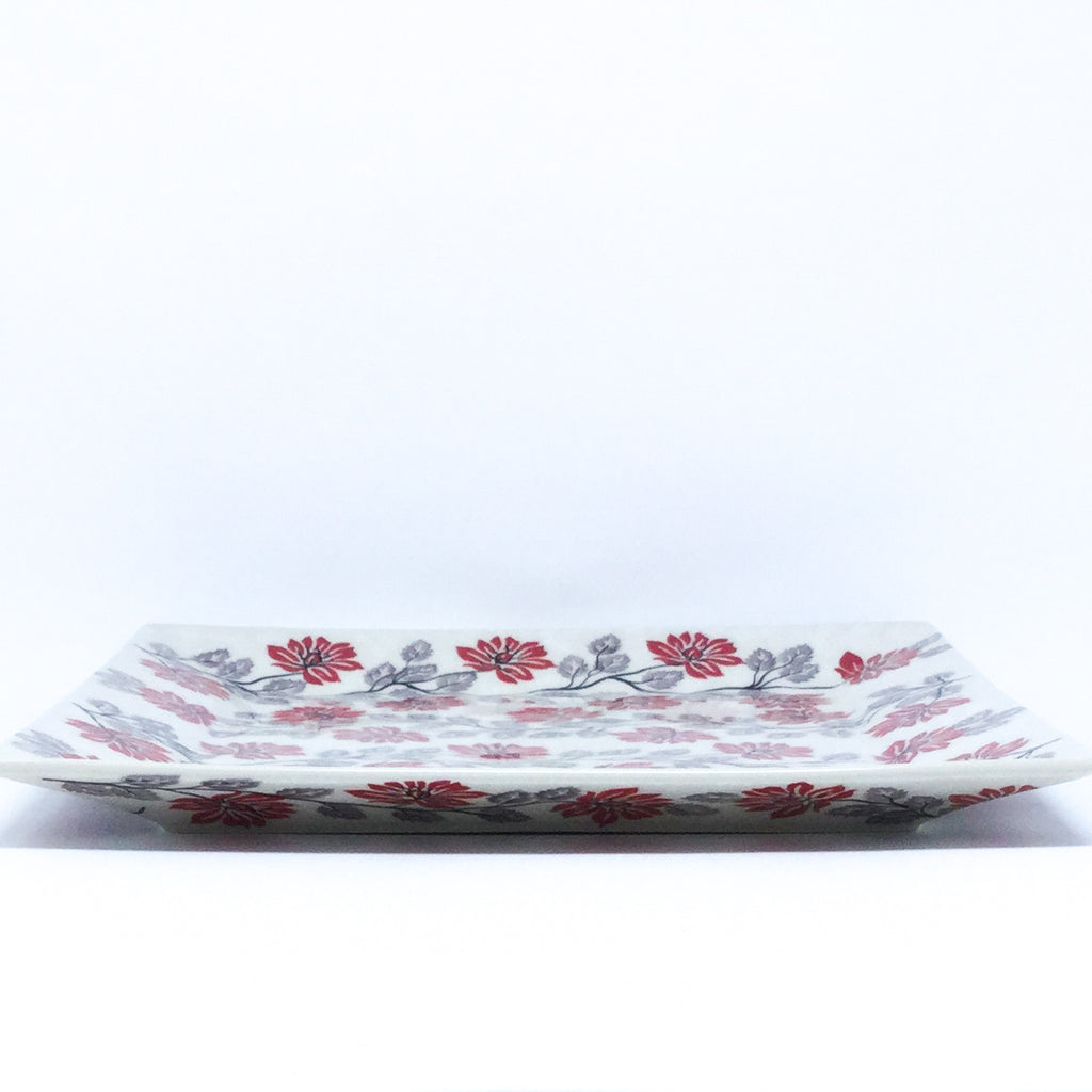 Square Platter in Red & Gray